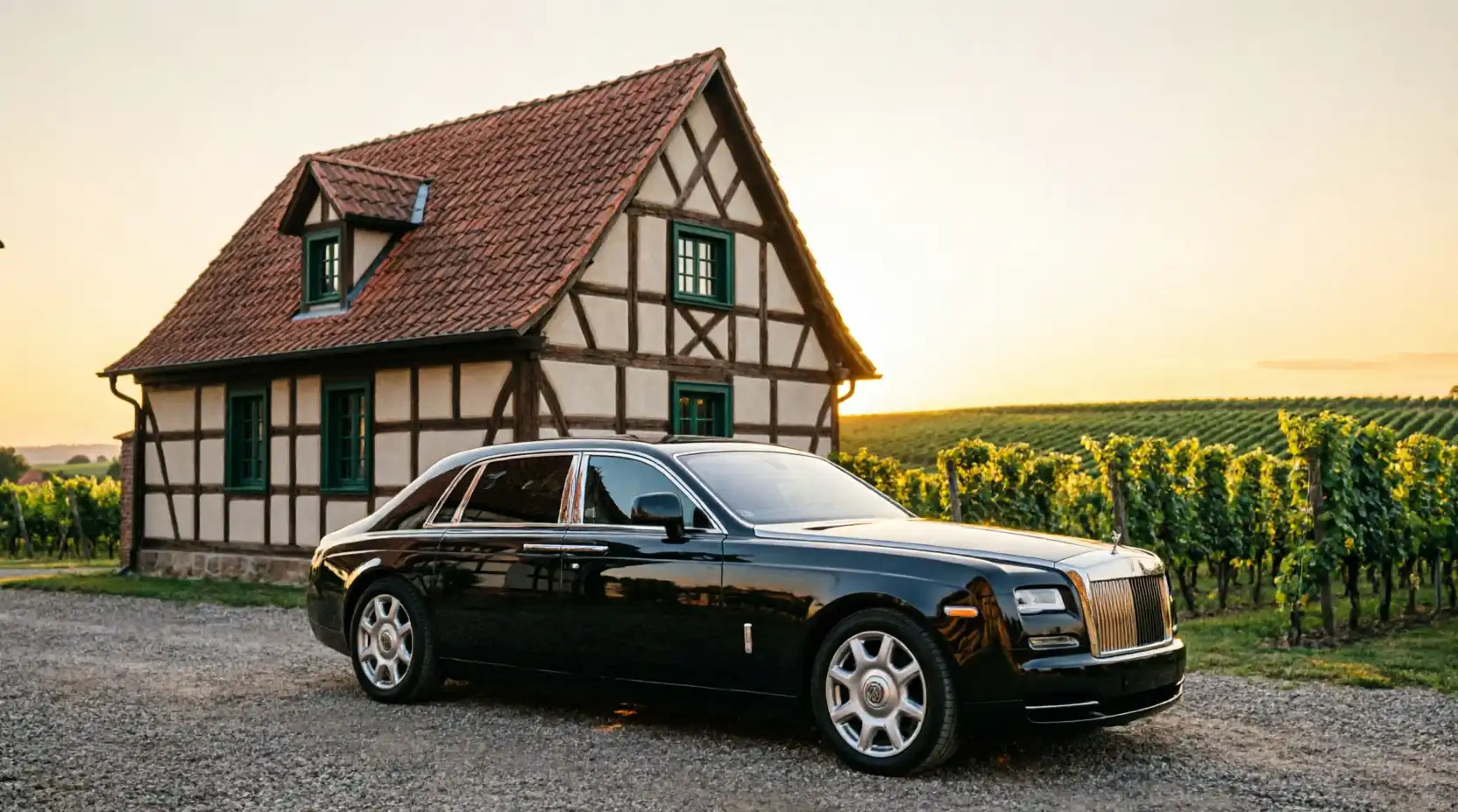Rolls-Royce vor einem Weinberg